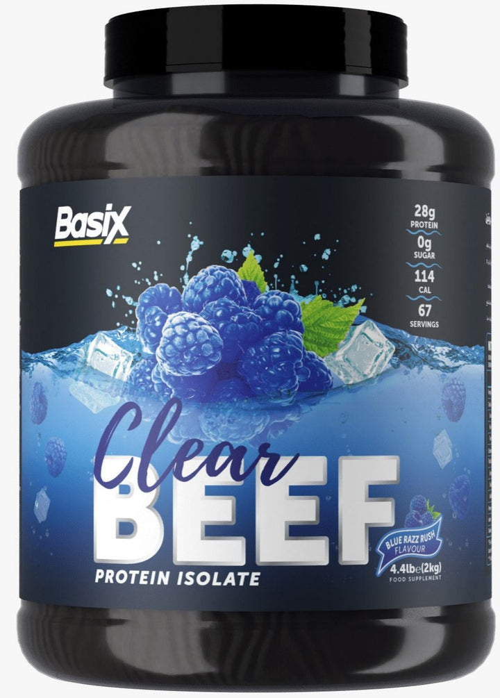 Basix Clear Beef Protein Isolate Blue Razz Flavor - بيسيكس بيف ايزوليت نكهة التوت الأزرق