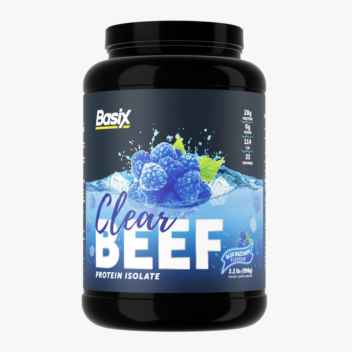 Basix Clear Beef Protein Isolate Blue Razz Flavor - بيسيكس بيف ايزوليت نكهة التوت الأزرق